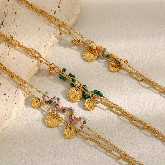 Bracelet en acier inoxydable plaqué PVD avec pendentif coloré pour femmes style moderne occassions spéciales