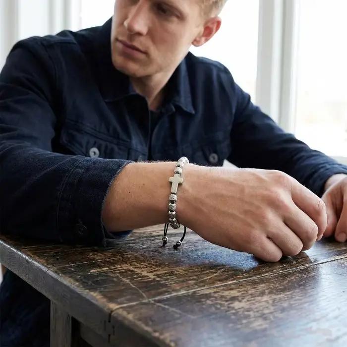 Bracelet porte-bonheur en acier inoxydable, perles faites à la main, pour hommes et femmes, chaîne de prière, bijoux de couple, cadeau