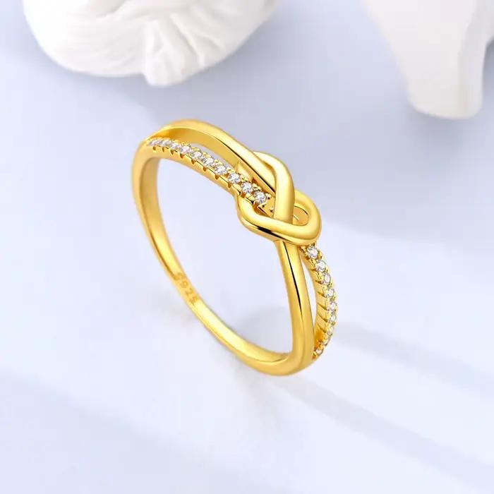 Bague en argent Sterling 925 or scintillant nœud d'amour bijoux pour femmes et filles engagement occasions spéciales zirconium blanc symbole d'amour et de promesses