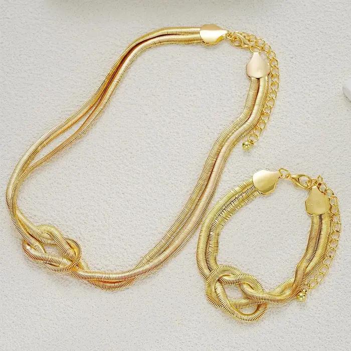 Ensemble collier et bracelet à double couche pour femmes