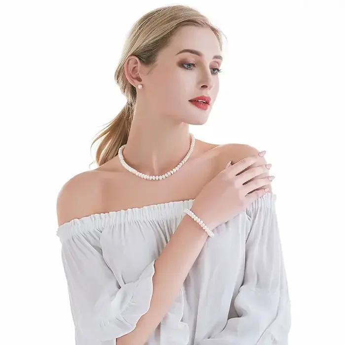 Collier de perles d'eau douce naturelles blanches pour femmes 8-9mm