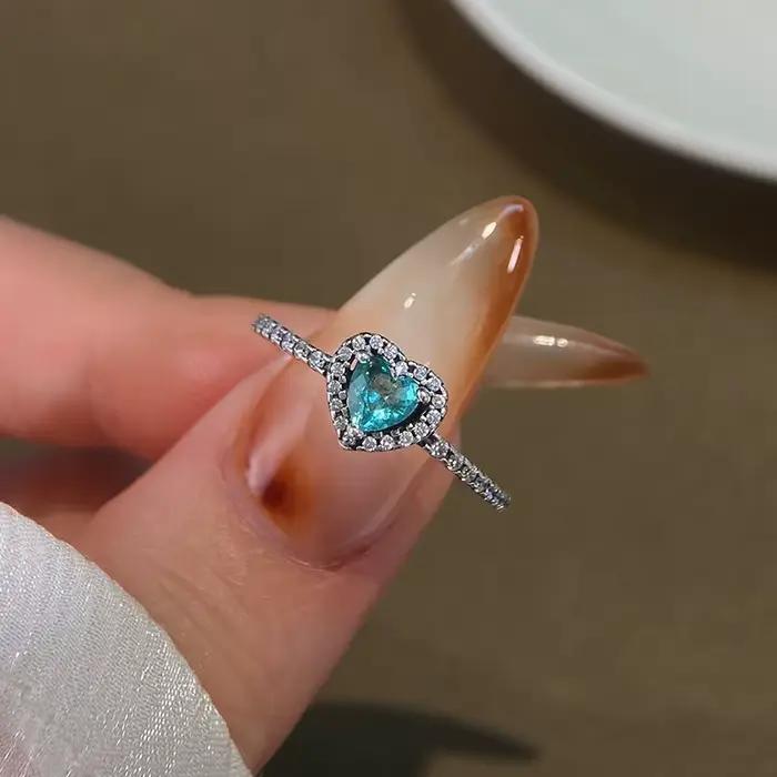 Bague en forme de cœur d'amour brillant en zirconium pour femmes, alliances romantiques en argent sterling 925 pour engagements et mariages