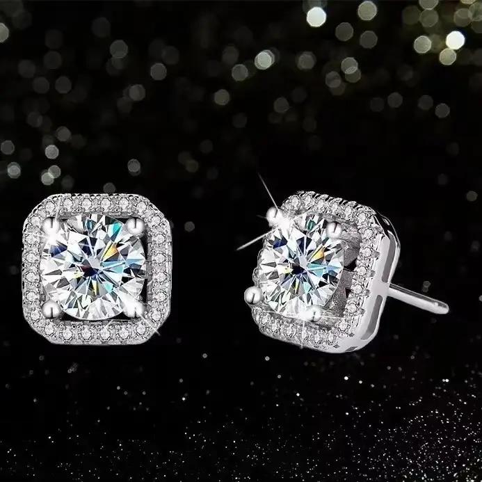 DISINIYA – boucles d'oreilles couleur Mosonite, sac carré, bijoux de mariage, fête simple et à la mo