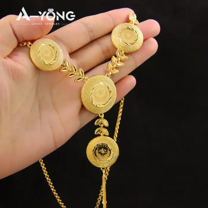 Ensemble de bijoux vintage turcs plaqués or 24 carats pour femmes, bijoux de mariage marocain, cadeaux de fête musulmane pour occasions spéciales