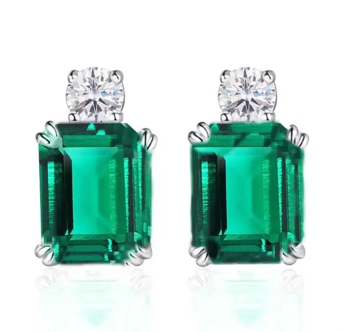 Boucles d'Oreilles Élégantes en Argent Sterling 925 Serties d'Émeraudes, Saphirs, Aigue-Maries et Diamants pour Occasions Spéciales Unisexe