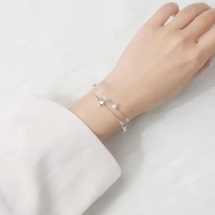 Bracelet en argent sterling 925 à breloques géométrique pour femme bijou de luxe pour mariage anniversaire et cadeau personnalisé
