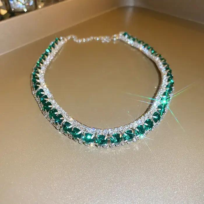 FYUAN luxe collier boucles d'oreilles ensembles vert cristal