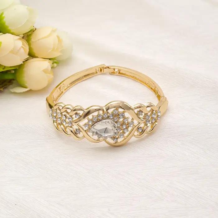 Liffly mode Dubai ensembles de bijoux pour femmes couleur or Zircon collier boucles d'oreilles Bracelet bague de mariage accessoires de fête de mariée