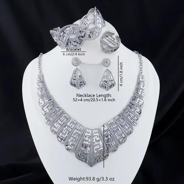 Ensemble de bijoux de luxe plaqué or pour femmes, collier, boucles d'oreilles, bracelet, bague, plaq