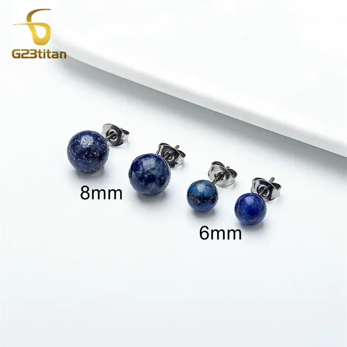 Bijoux de perçage chirurgical en titane, perle Lapis Lazul bleu naturel, boucles d'oreilles en pierr