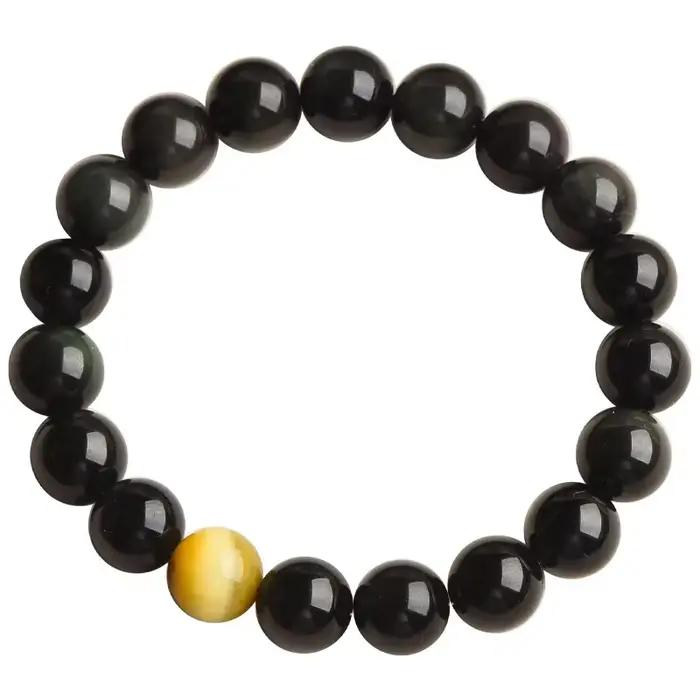 Bracelet en Obsidienne Noire Naturelle pour Femme, Cadeau Simple et Original, Bracelet en Cristal Oeil de Tigre pour Couples, Porte-Bonheur, Chaîne de Main