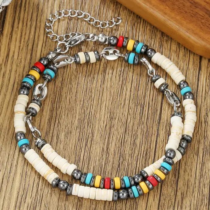 Collier de perles d'hématite pour femmes et hommes, Vintage, perles de riz multicolores, ras de cou, Bracelet, bijoux faits à la main