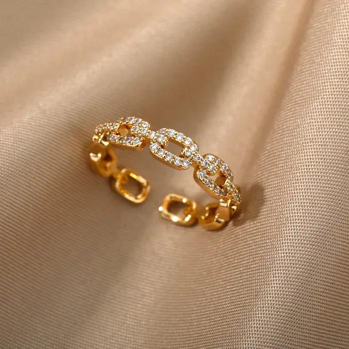 Bague de mariage en acier inoxydable plaqué or avec Zircon torsadé géométrique pour femmes styles élégants occasions spéciales