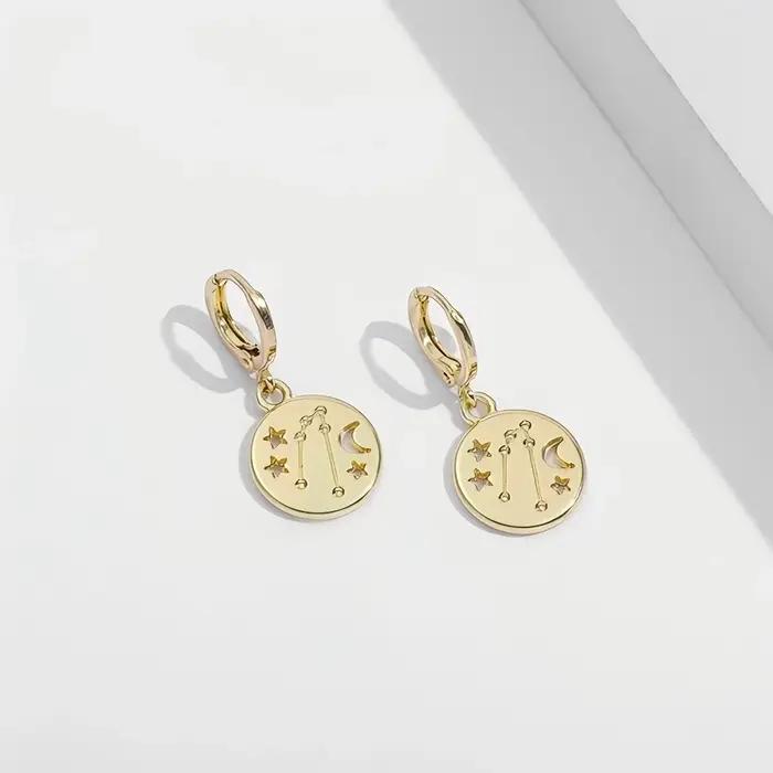 Boucles d'oreilles créoles rondes Soleil et Lune, Série Étoiles, Fleurs, Œil de Dieu, Simples, Quotidiennes, Cadeau de Fête, Nouveauté, Délicates, Bijoux pour Femme