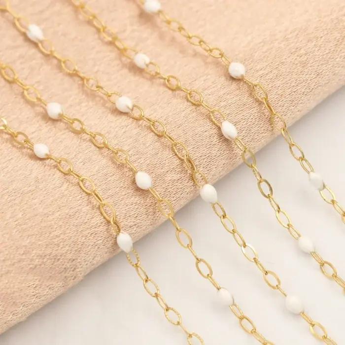 Chaîne Satellite en émail perlé rempli d'or 14 carats bijou arc-en-ciel par pied pour femmes occasions spéciales minimaliste unique