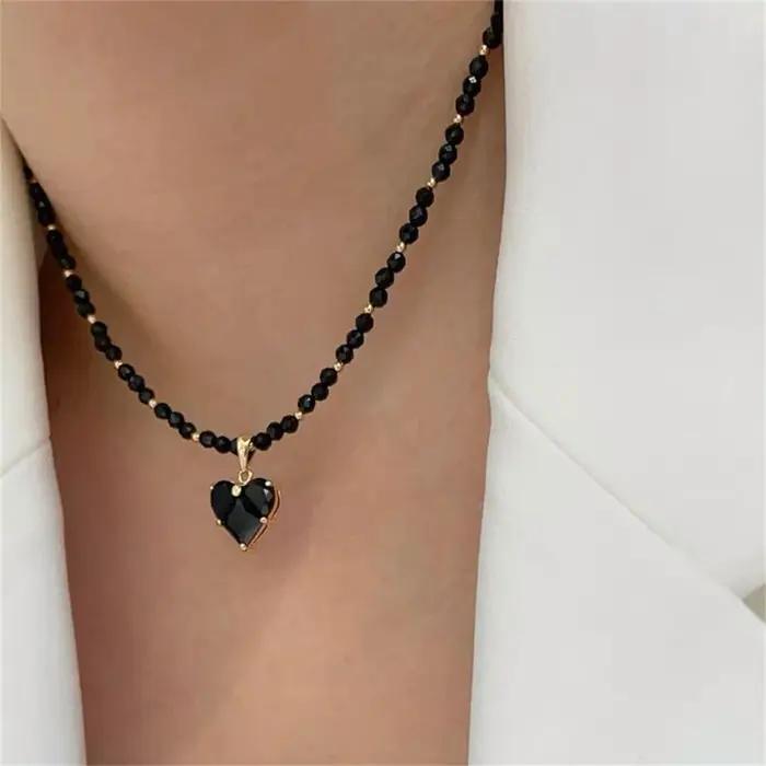 Mode Vintage glands Zircon coeur pendentif collier pour femmes femme Boho géométrique Baroque Transparent cristal chaîne bijoux