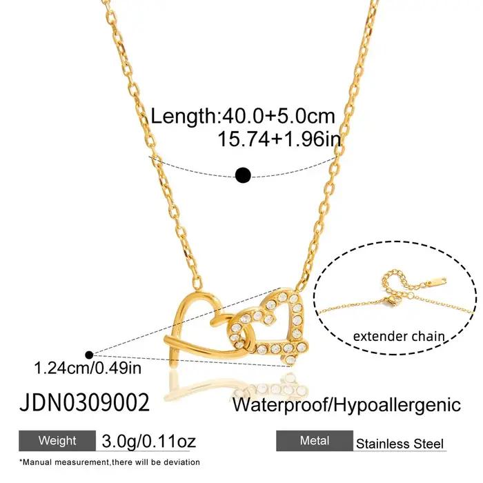 Collier avec pendentif en forme de deux cœurs entrelacés plaqué or 18 carats