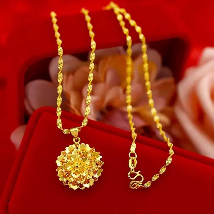 Collier multicouche en forme de fleurs pour femmes, couleur or véritable 18 carats, pour mariage, anniversaire, chaîne Fine, bijoux cadeaux, ne se décolore pas