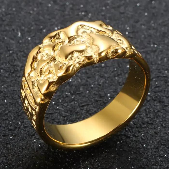 Bague Pépite Vintage en acier inoxydable plaquée or pour femmes et hommes, cadeau idéal pour mariages, anniversaires et occasions spéciales