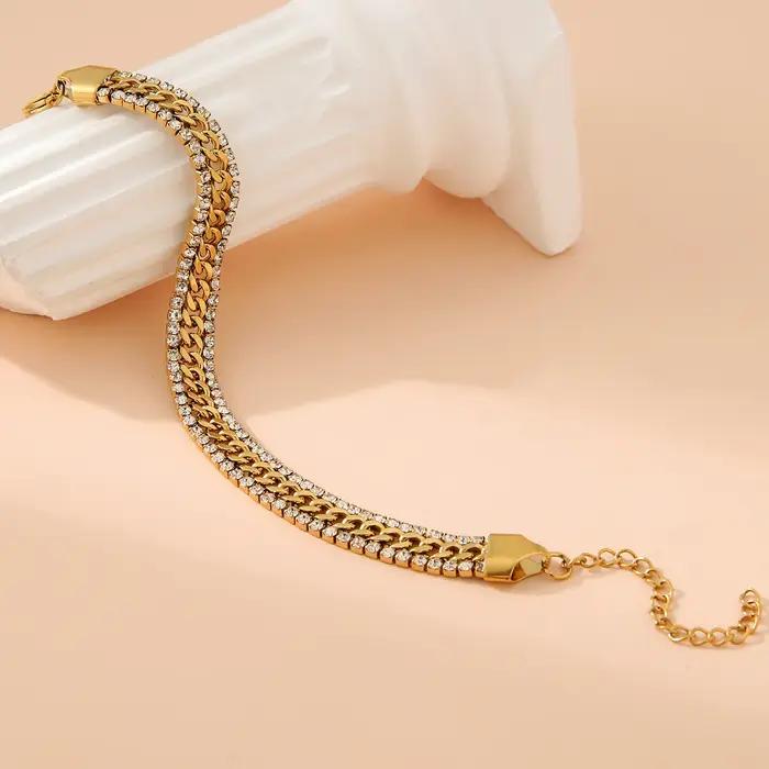 Yupsk – Bracelet à trois couches en acier inoxydable plaqué or 18 carats