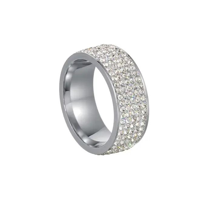 Bague de mariage en pierre blanche de 8mm pour femmes, 3/5 rangées, en acier inoxydable, avec pierre