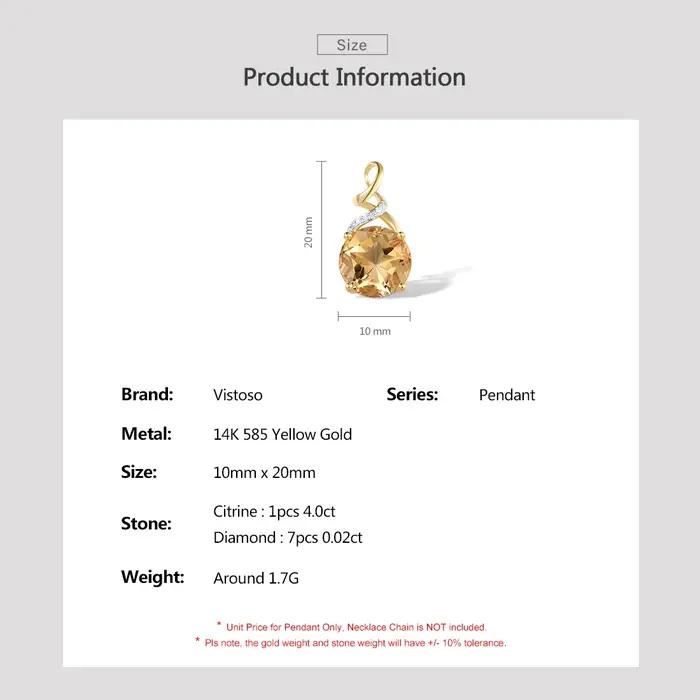 VISTOSO – pendentif en or jaune 585 véritable 14K