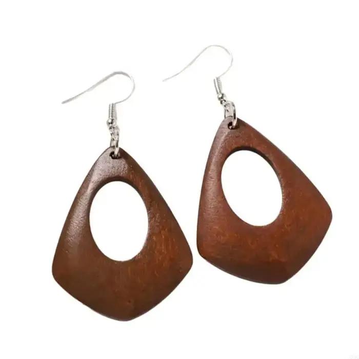 Boucles d'oreilles en bois classiques pour les femmes géométriques longues parfaites pour ajouter une touche vintage aux P9yf
