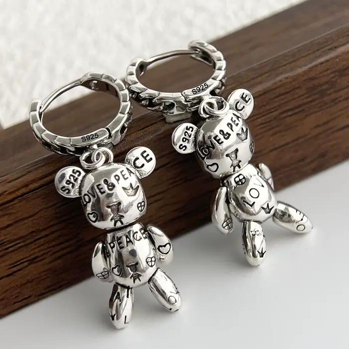 Boucles d'oreilles en argent Sterling 925 pour femmes, ours rétro géométrique, Sexy, mode fille, bijoux tendance, cadeau de fête de mariage