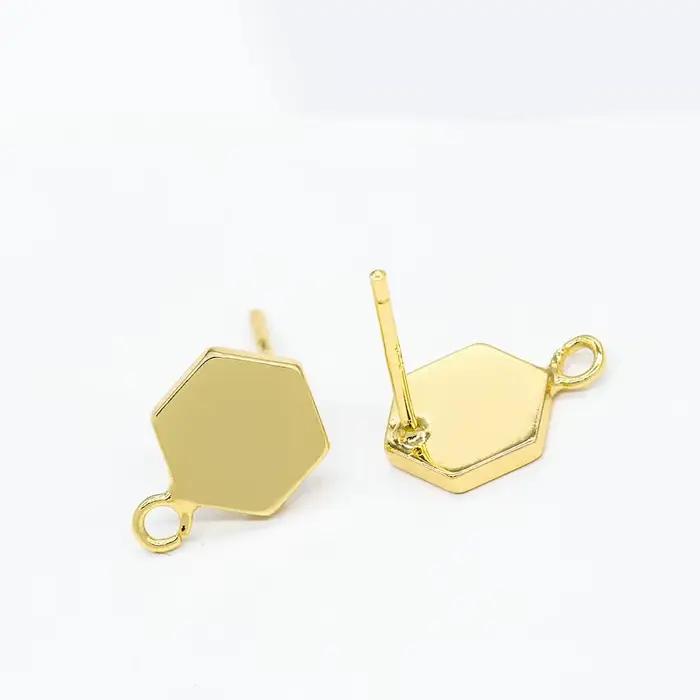 Boucles d'oreilles hexagonales plaquées or 14 carats, boucle d'oreille simple, crochet, matériel de bijoux pour le bricolage, boucle d'oreille exécutive, vente en gros, 6 pièces