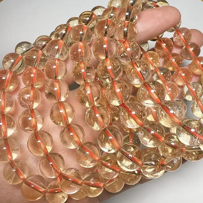 Bracelet et collier de perles rondes en quartz citrine jaune naturel AAAA du Brésil pour le bricolag