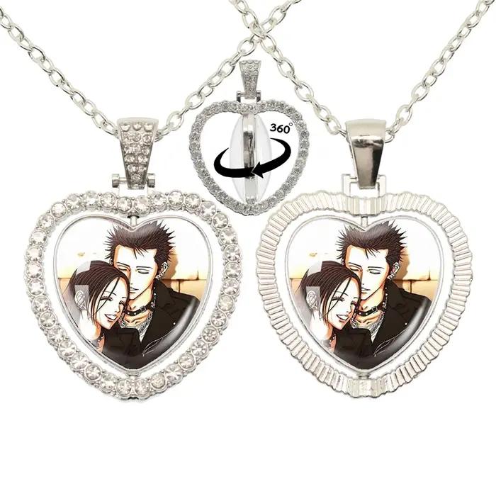 Pendentif Cœur en Verre avec Rotation 360 degrés pour Femmes Occasions Spéciales Colliers Bijoux Mode Cosplay