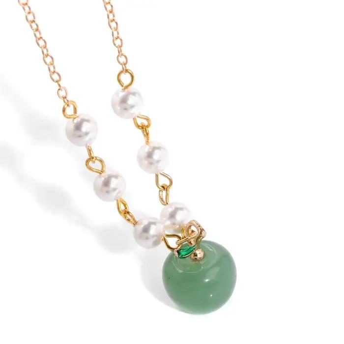 ChimApple-Collier pendentif en pierre de pomme pour femme