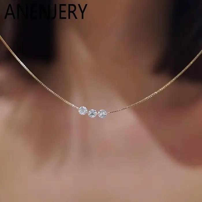 ANENJERY – collier fin à trois Zircons pour femmes