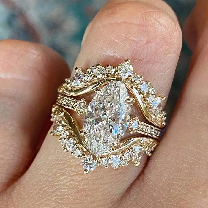 Bague coupe Marquise en zircone cubique pour femmes, ensemble de mariage, bijou de luxe pour cérémonies et occasions spéciales