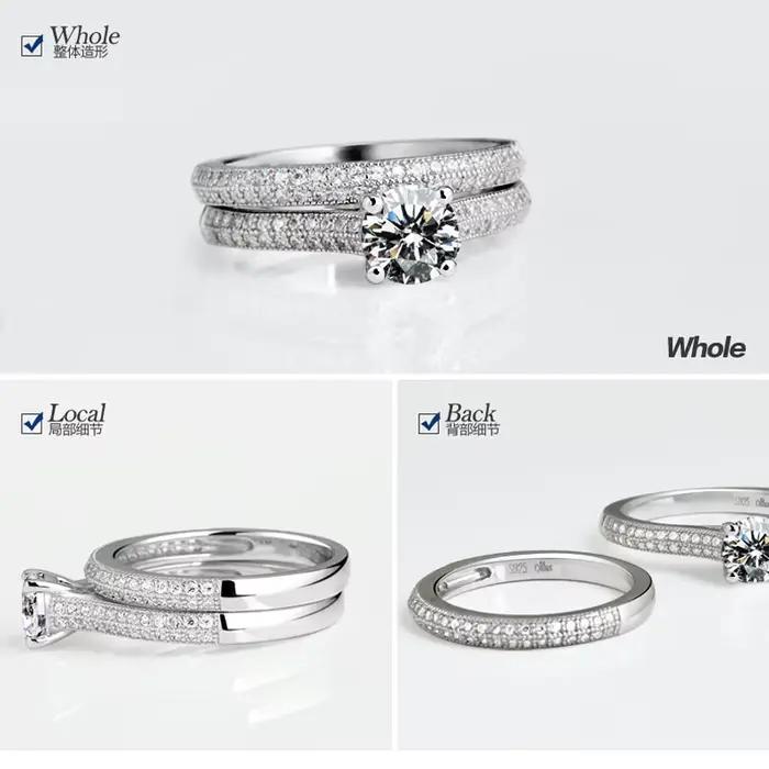 1 paire de bagues de mariage Vintage Halo en argent Sterling 925