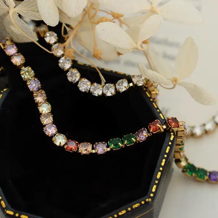 Bracelet en Zircon, Bracelet en Pierres Colorées, Bijoux en Acier Inoxydable Tendance, Accessoires de Mode Personnalisés, Cadeaux de Bijoux Glamour pour Femmes