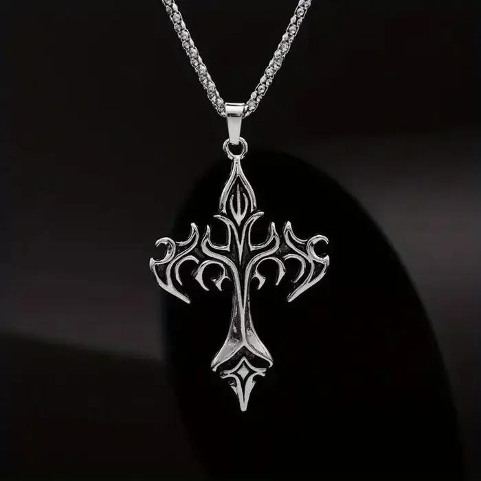 Collier en acier inoxydable flamme rétro croix en acier titane chaîne de pull pour homme et femme occasions spéciales-decoration