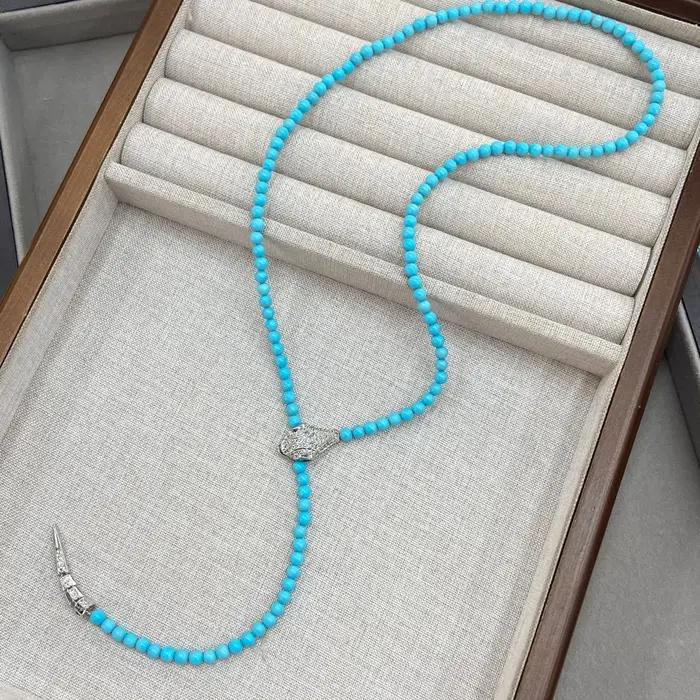 Collier Serpent Rétro Luxe Léger Incrusté de Turquoise