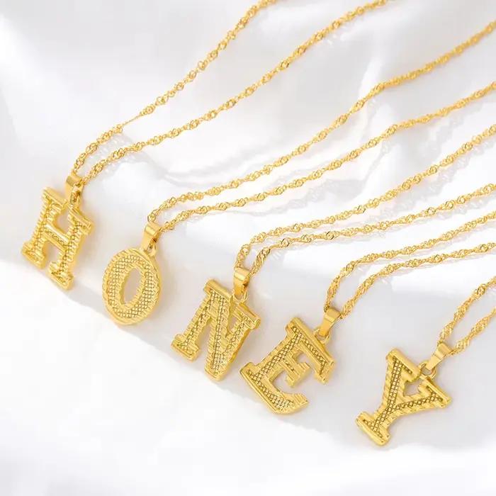 Mode plaqué or 26 lettre initiale pendentif vague d'eau chaîne collier pour femmes hommes