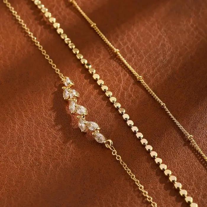 Bracelet de cheville Bohème Plaqué Or 14 Carats Perles Acier Inoxydable Géométrique Pour Fête Mariage Anniversaire Saint Valentin