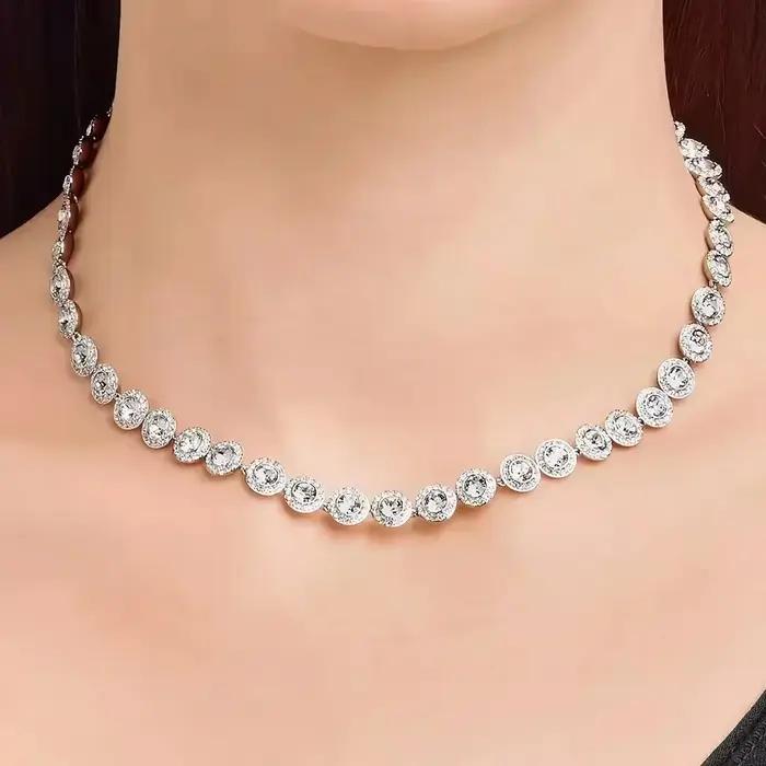 Ensemble de bijoux 2025 - Happiness Diamond - Boucles d'oreilles rondes en cristal, bracelet, collier - Ensemble de bijoux pour femmes avec de magnifiques pierres précieuses - Série Una Angelic