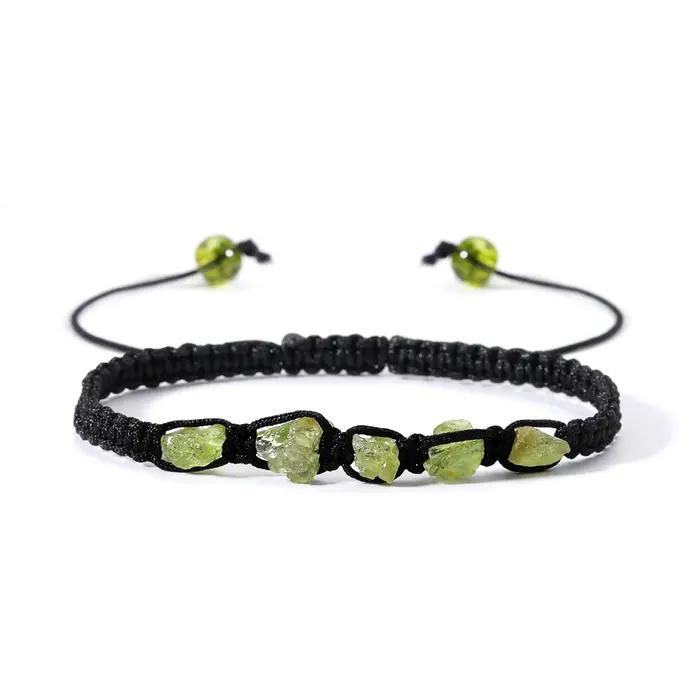 Bracelet en péridot naturel tissé à la main, taille réglable, bracelet de couple pour homme et femme