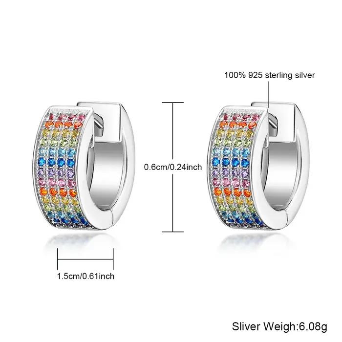 Boucles d'oreilles créoles en argent sterling 925 incrustées de zirconium arc-en-ciel pour femmes occasions spéciales bijoux de fête