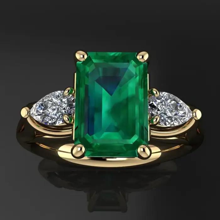 Bague émeraude verte plaquée or 14 carats pour femmes