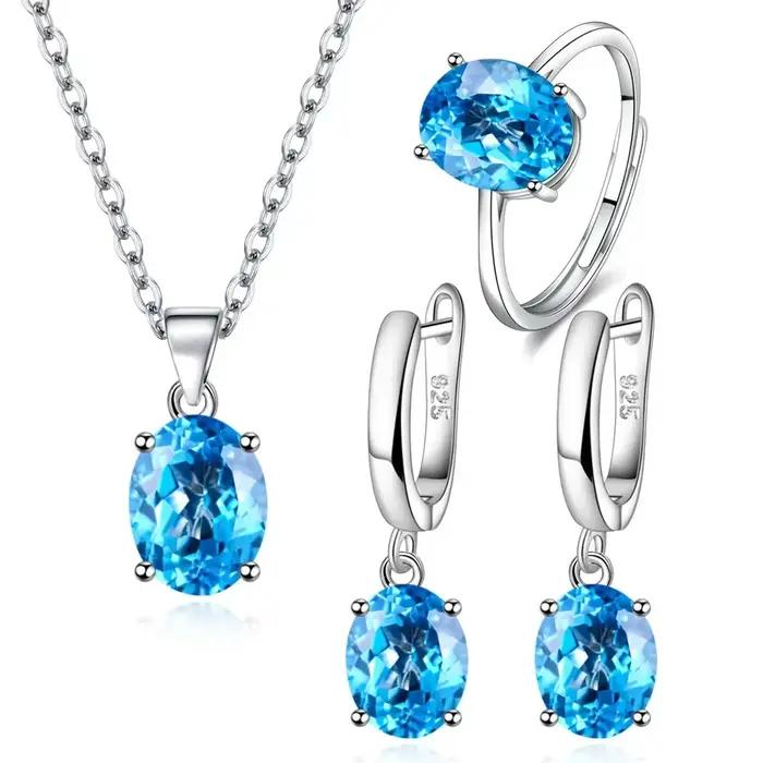 Ensembles de bijoux en argent sterling s925 pour femmes bague en zircon ellipse collier boucles d'oreilles accessoires de luxe pour soirée élégance classique