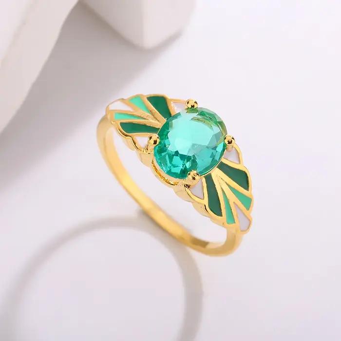 Bague en or 18 carats exquise pour femmes - Bijoux en émail faits à la main de haute qualité