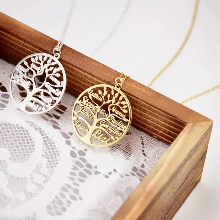 Collier personnalisé avec nom d'arbre de vie pour femmes personnalisé occasion spéciale cadeau anniversaire mère enfant famille pendentif acier inoxydable doré