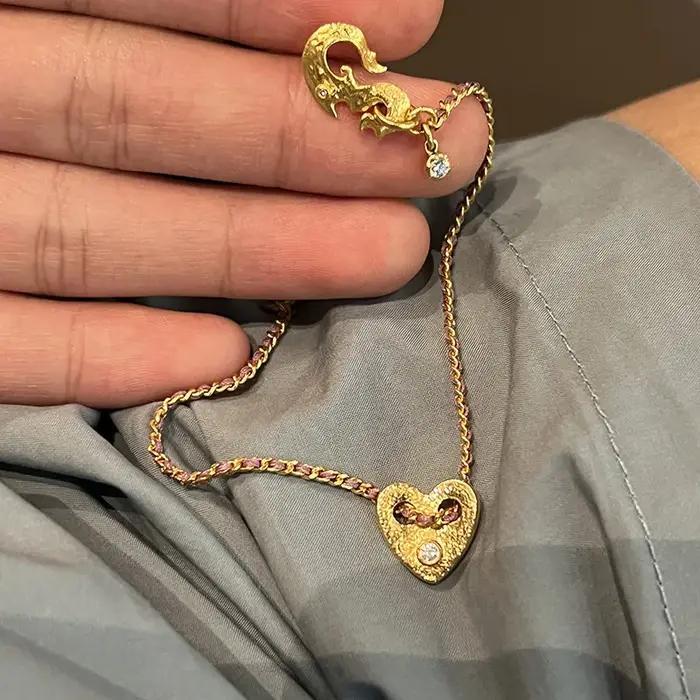 Bracelet en corde tressée en forme de cœur avec zirconium pour femmes occasions d'engagement style classique