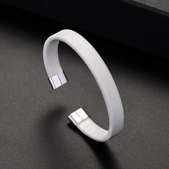 Nouveauté : Bracelet jonc en argent sterling 925 de haute qualité, maille argentée, pour femme éléga