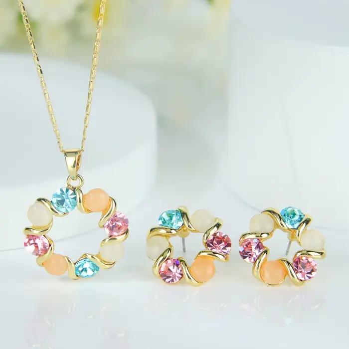 Bijoux en cristal de style français, collier et boucles d'oreilles vintage en zircone colorée 14k, e